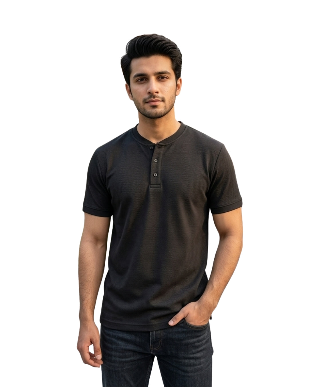 Textured Henley (Charcoal Black)
