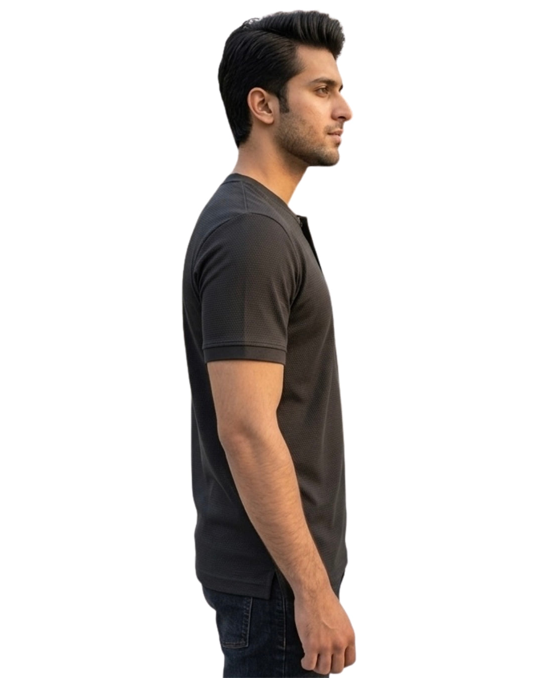 Textured Henley (Charcoal Black)